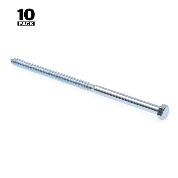 Hex Lag Screws, 3/8 In. X 8 In., A307 Grade A Zinc Plated Steel, 10PK